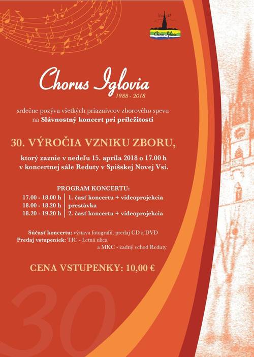 Plagát Chorus Iglovia - Koncert pri príležitosti 30. vzniku založenia zboru