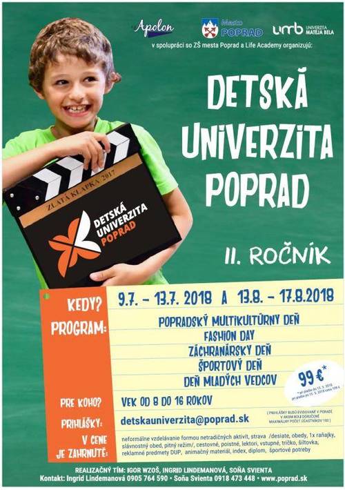 Plagát Detská univerzita Poprad 2018