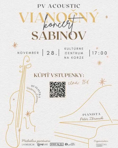 Plagát Huslistka Victoria Linnen a pianista Peter Zbranek: Vianočný koncert v Sabinove