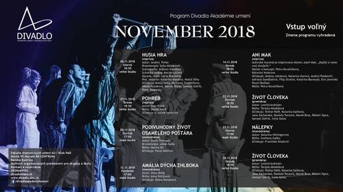Plagát Program Divadla akadémie umení na November 2018