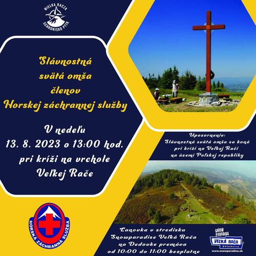 Plagát Slávnostná svätá omša členov Horskej záchrannej služby na vrchole Veľkej Rače