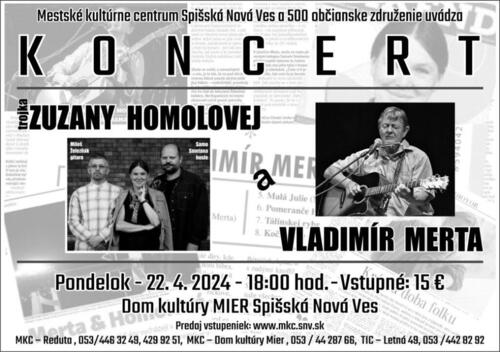 Plagát Vladimír Merta a Zuzana Homolová - folkový koncert