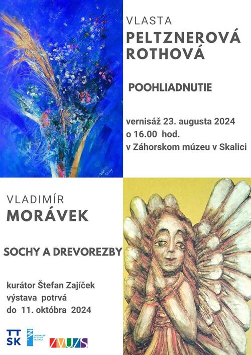 Plagát Vlasta Peltznerová-Rothová – Poohliadnutie, Vladimír Morávek – Sochy a drevorezby